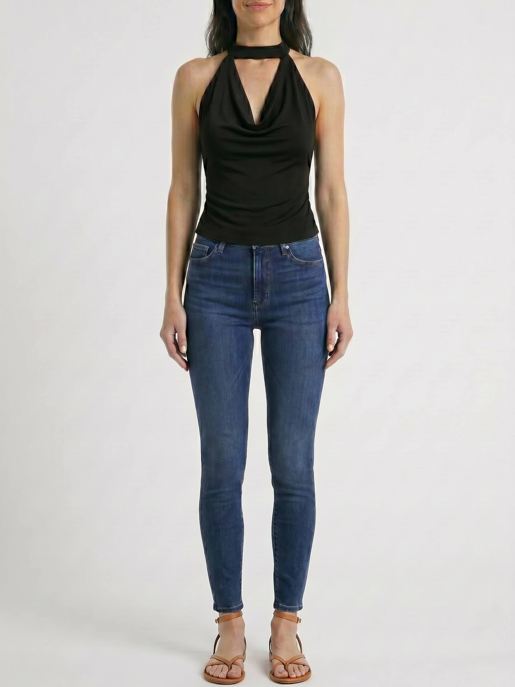 Selene™ | Top Halter Cowl Neck Satinado