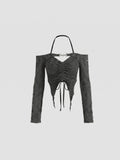 Noir™ | Top Halter Manga Larga Distressed