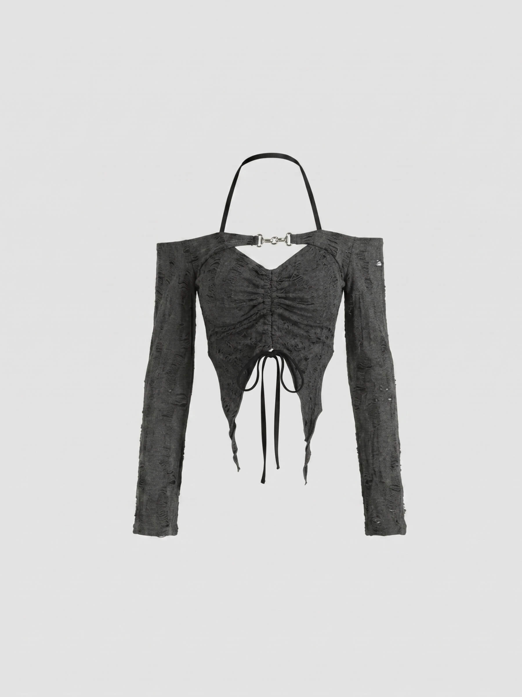 Noir™ | Top Halter Manga Larga Distressed