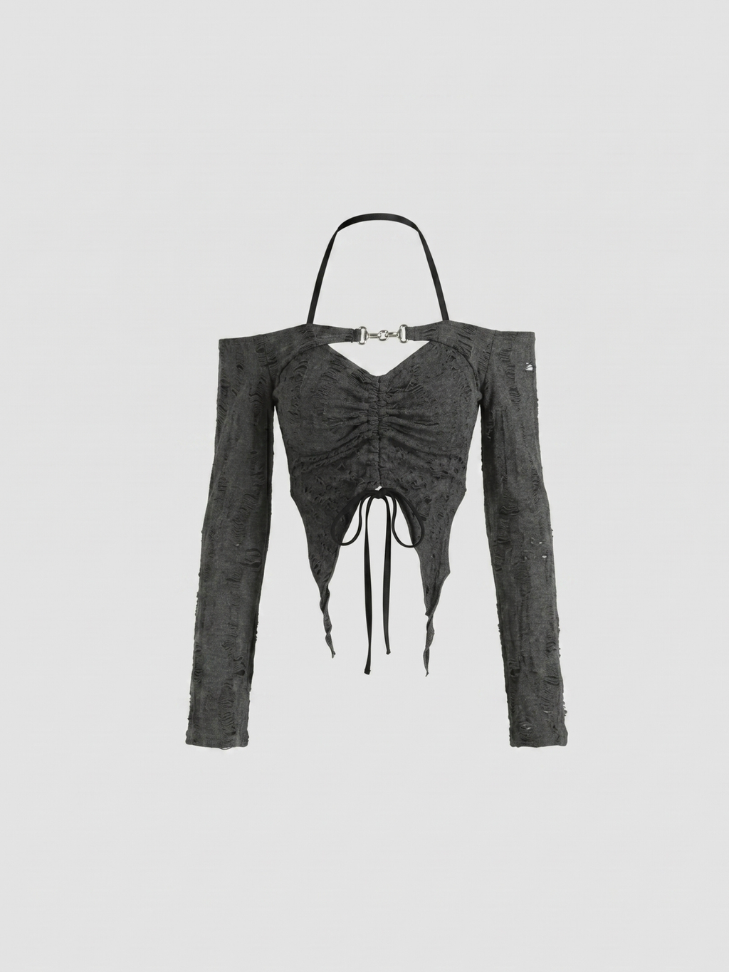 Noir™ | Top Halter Manga Larga Distressed