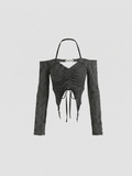 Noir™ | Top Halter Manga Larga Distressed