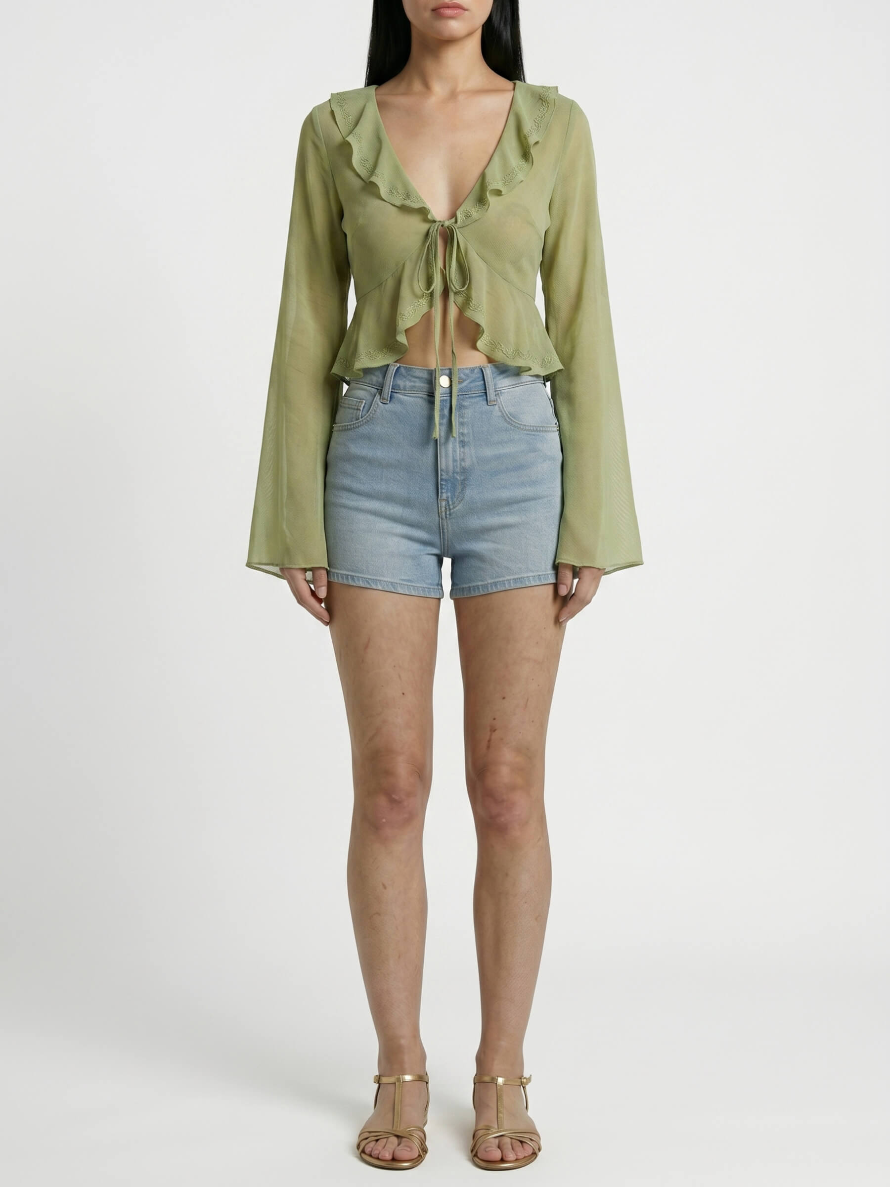 Sage™ | Blusa Chifón Volantes con Lazo