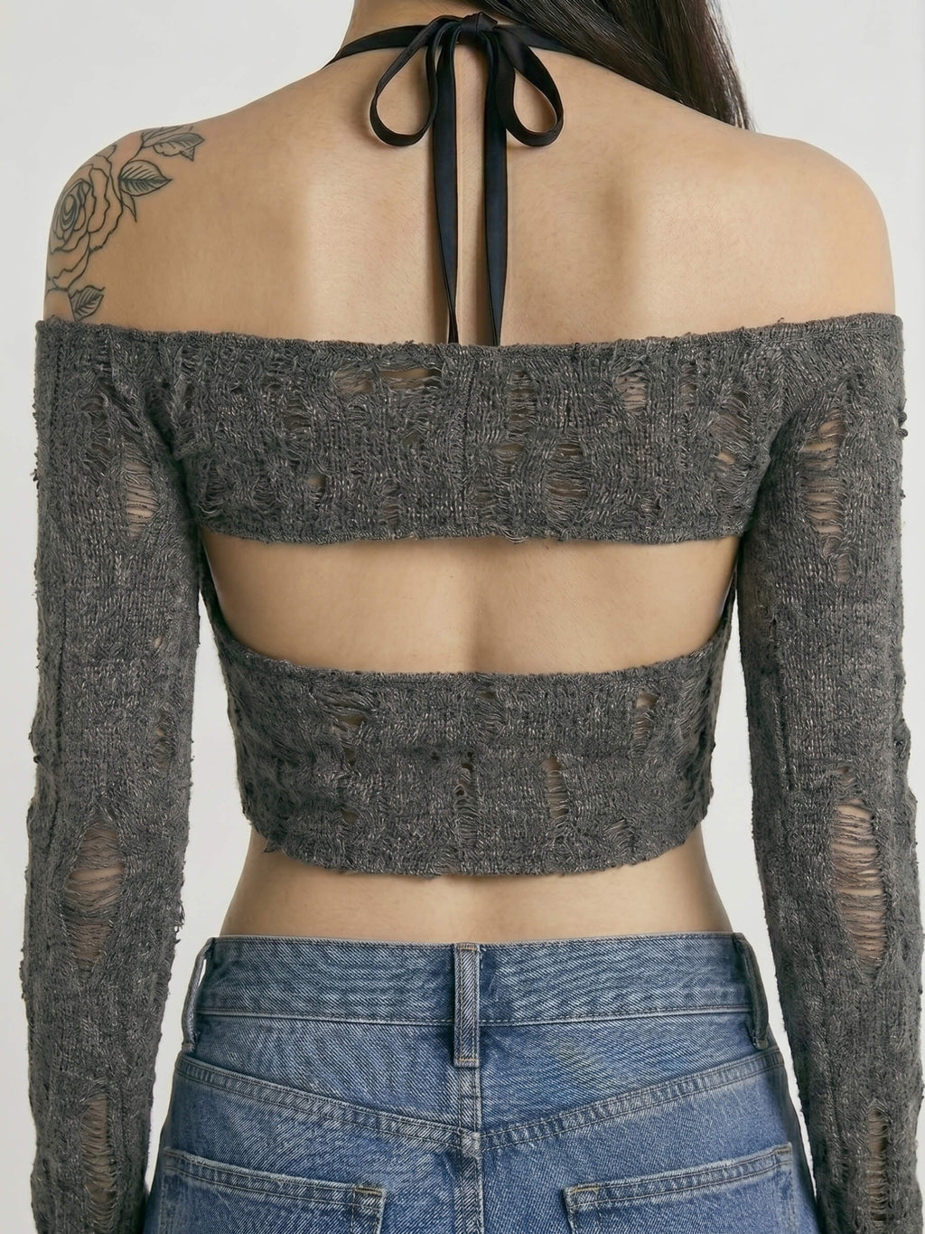 Noir™ | Top Halter Manga Larga Distressed