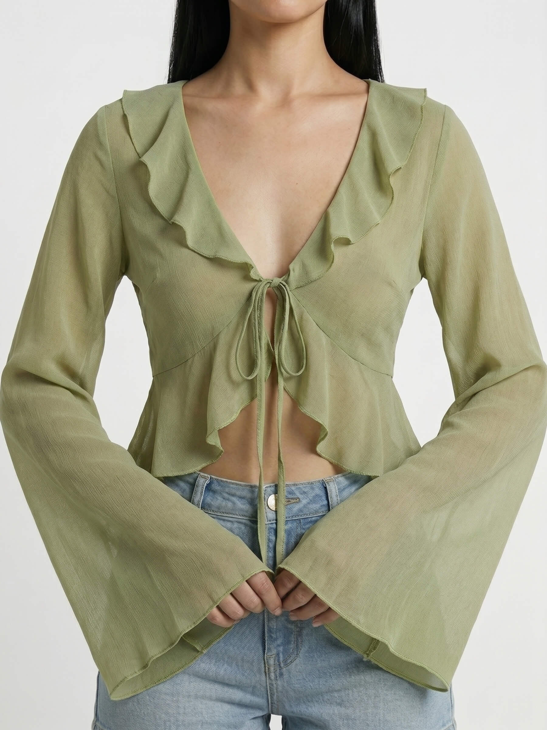 Sage™ | Blusa Chifón Volantes con Lazo