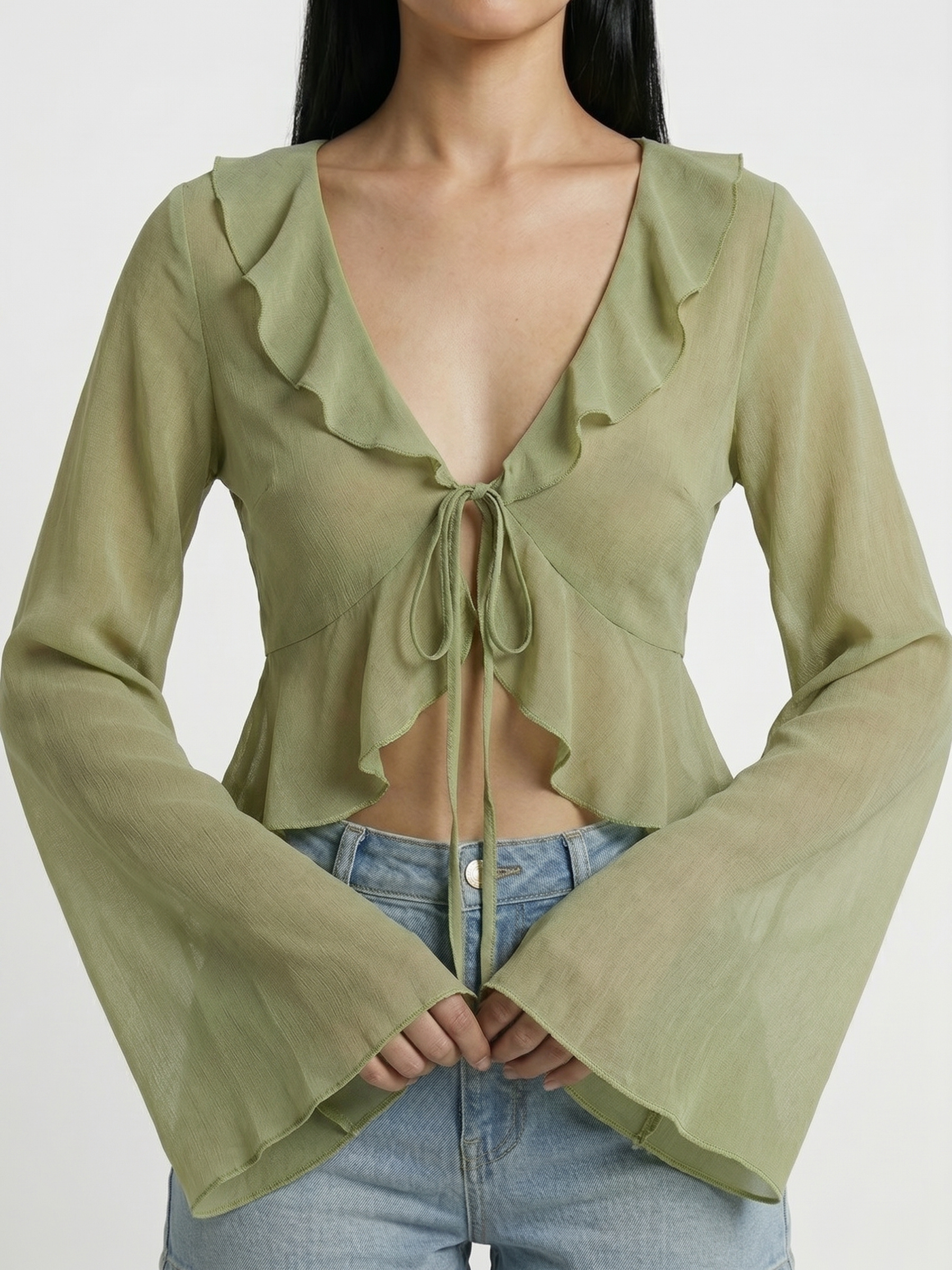 Sage™ | Blusa Chifón Volantes con Lazo