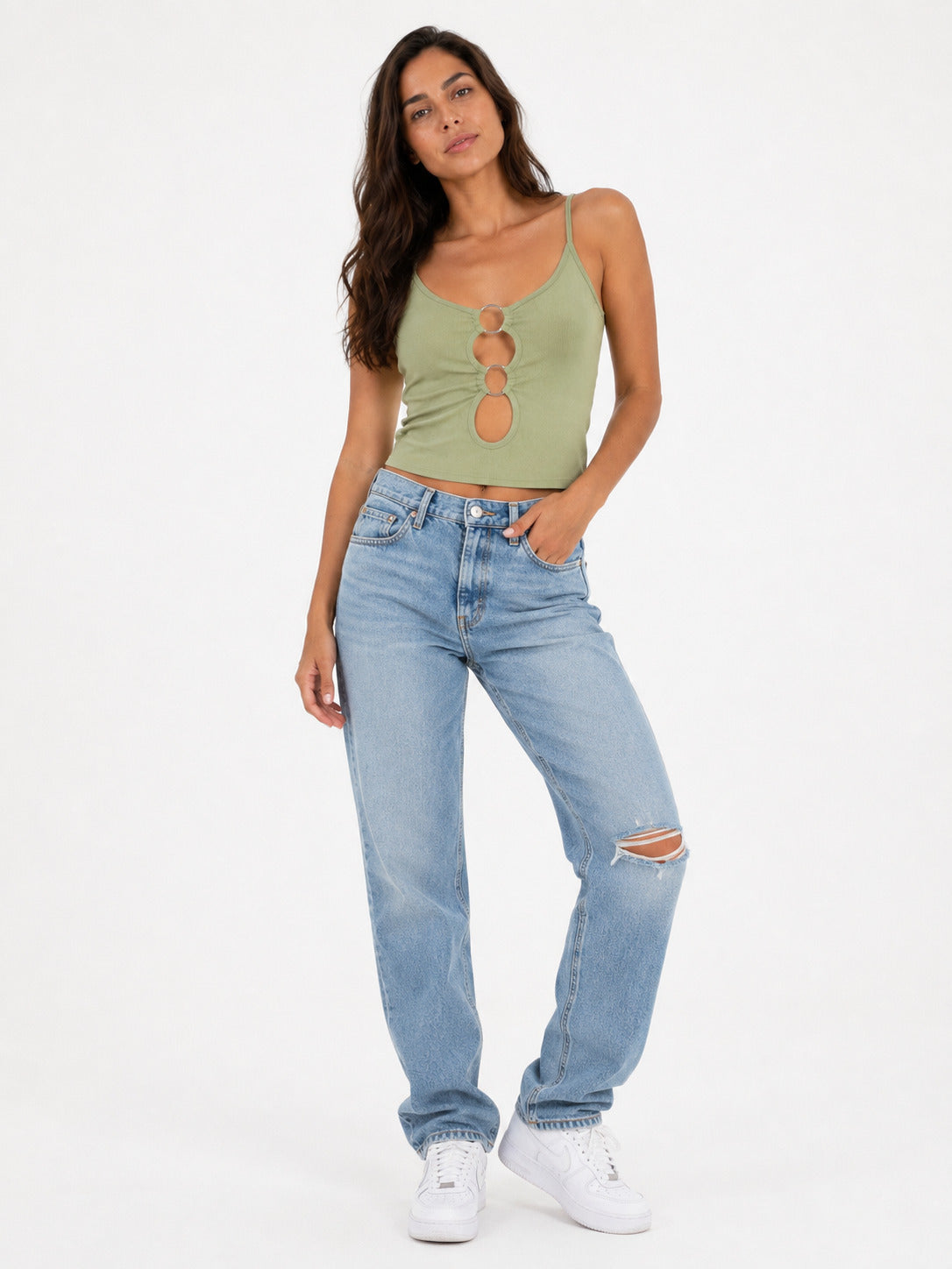 Celeste™ | Top Acanalado con Argollas