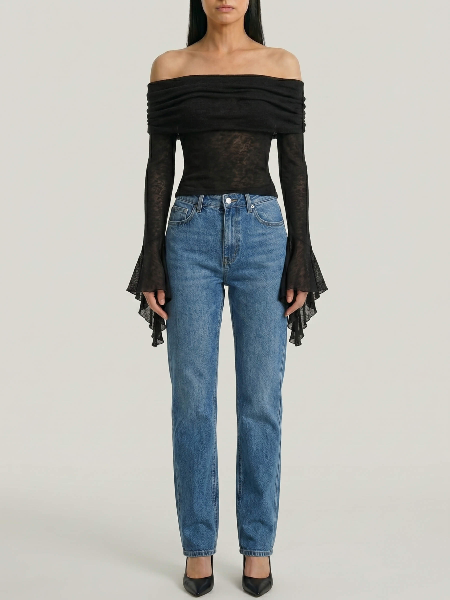 Noir Reverie™ | Blusa Off-Shoulder Manga Larga
