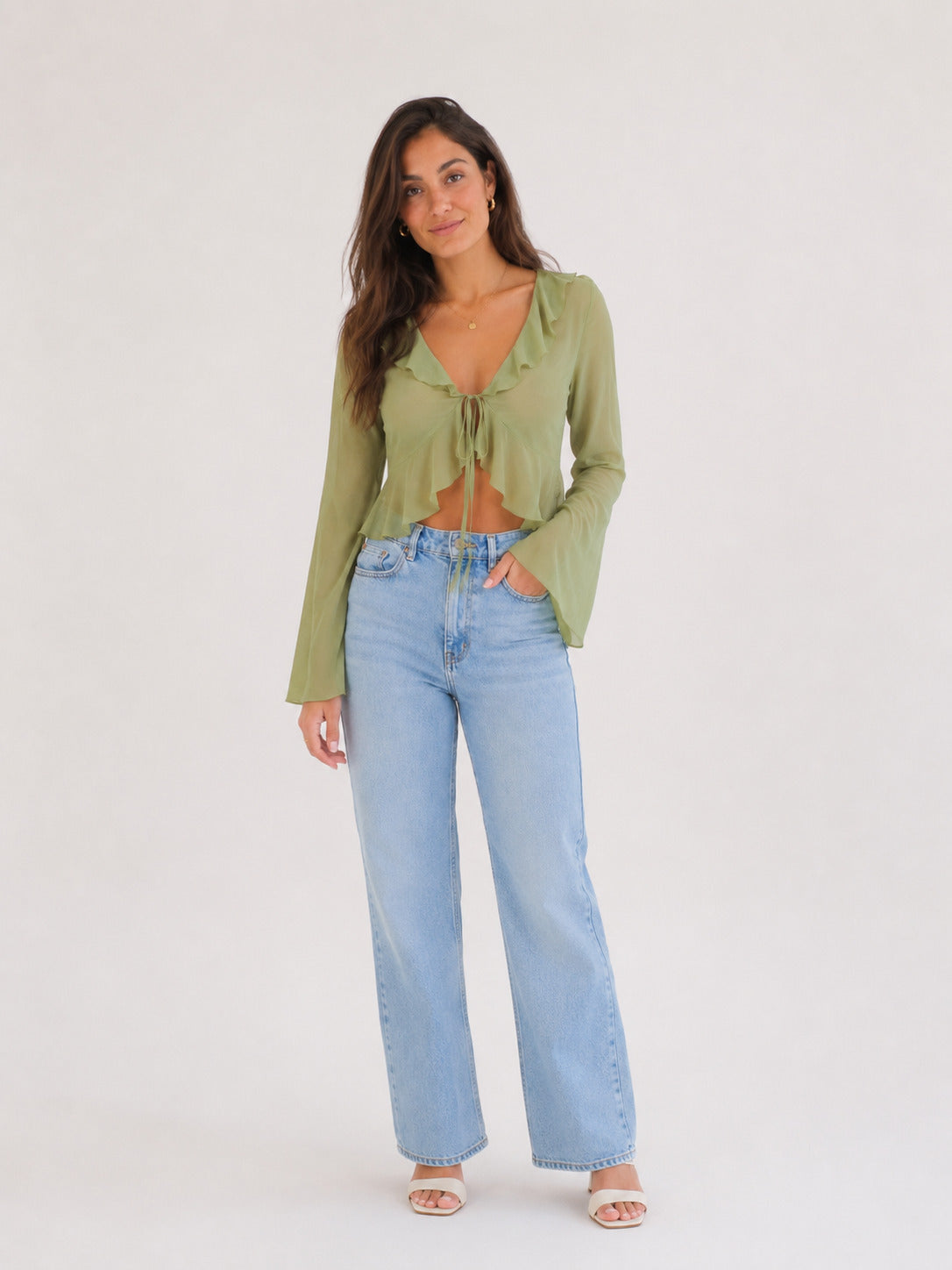 Sage™ | Blusa Chifón Volantes con Lazo