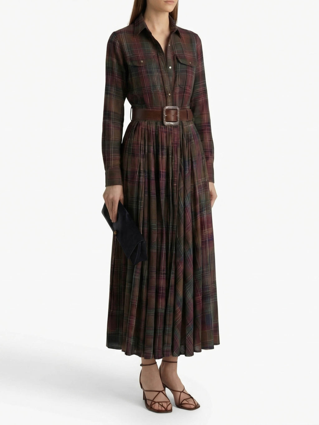 BEATRIZ™ | Vestido largo de cuadros con cinturón