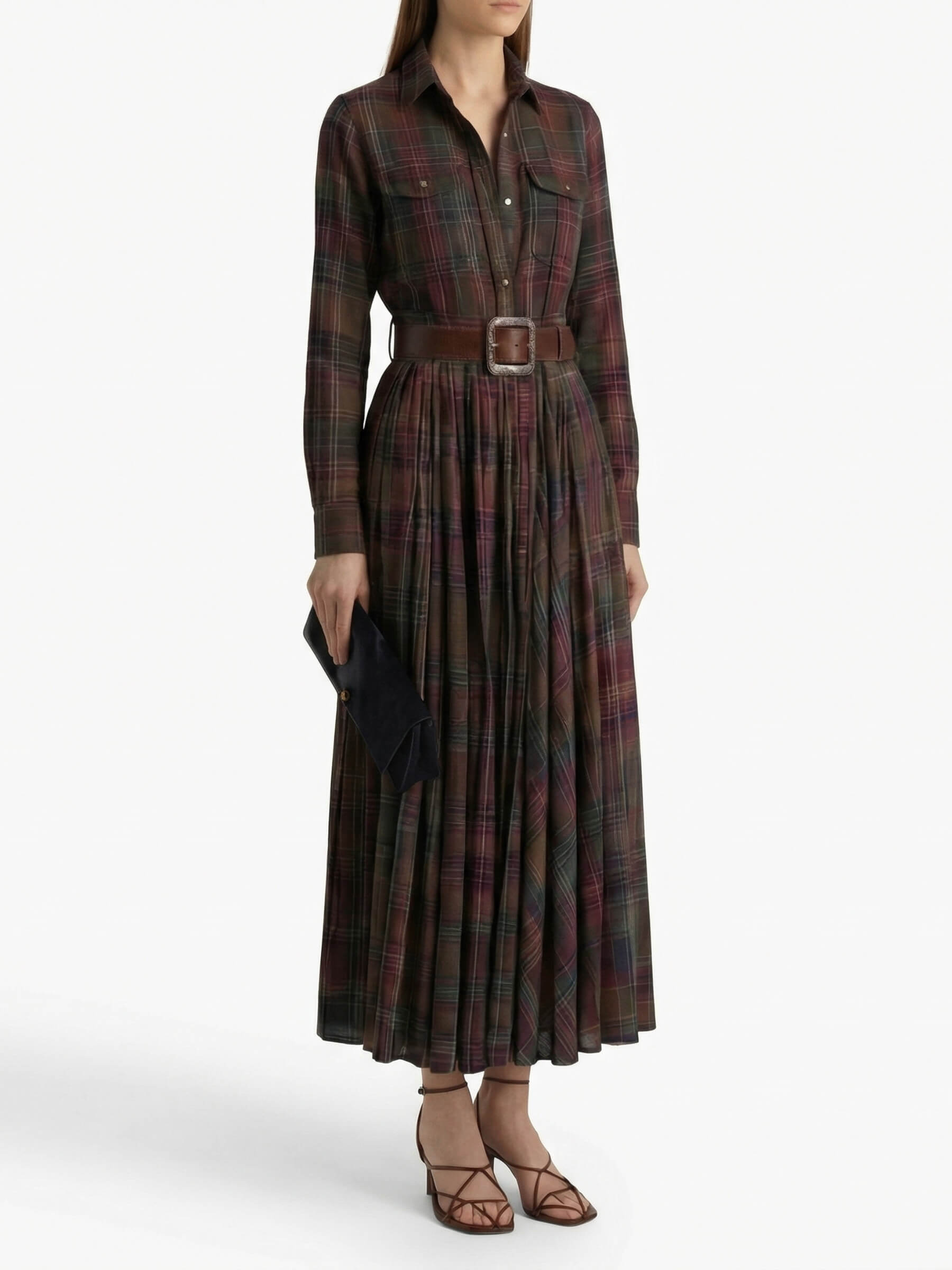 BEATRIZ™ | Vestido largo de cuadros con cinturón