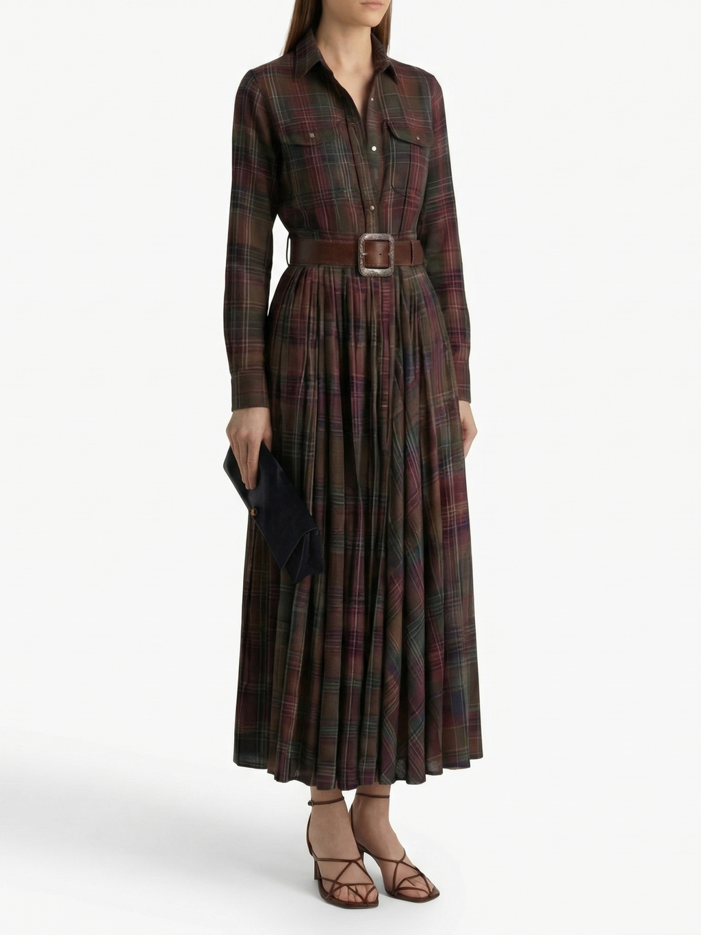 BEATRIZ™ | Vestido largo de cuadros con cinturón