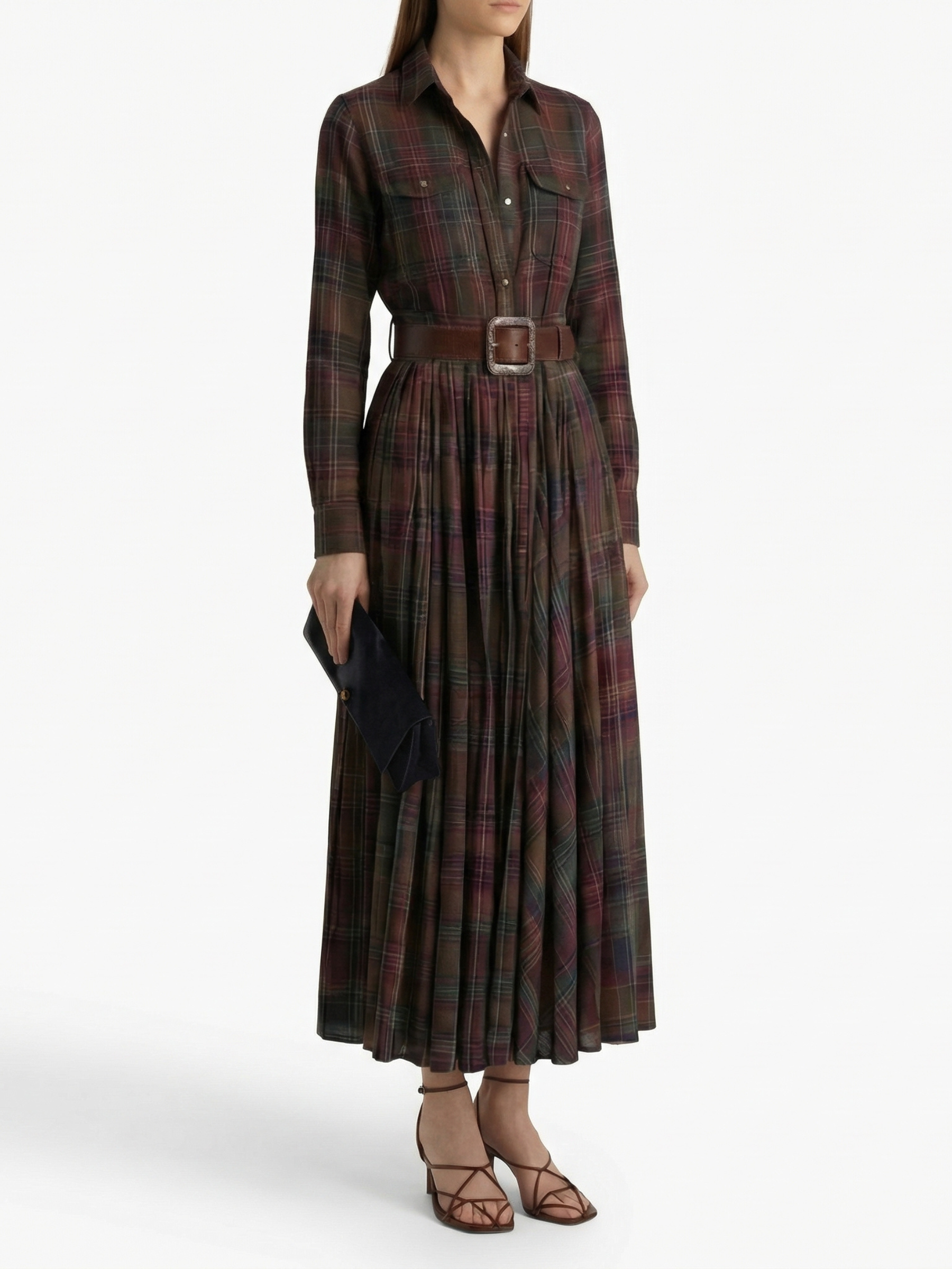 BEATRIZ™ | Vestido largo de cuadros con cinturón