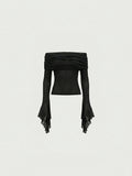 Noir Reverie™ | Blusa Off-Shoulder Manga Larga