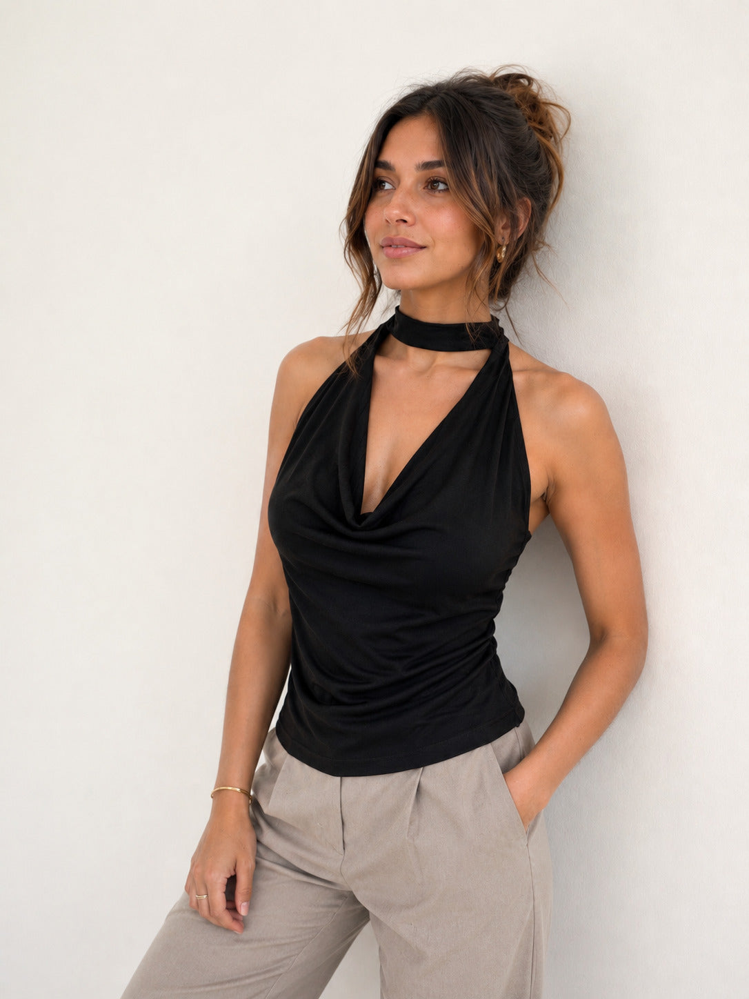 Selene™ | Top Halter Cowl Neck Satinado