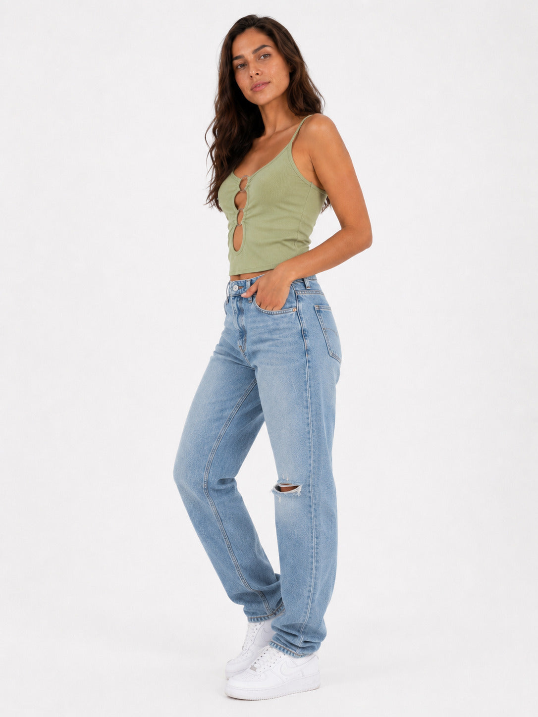 Celeste™ | Top Acanalado con Argollas