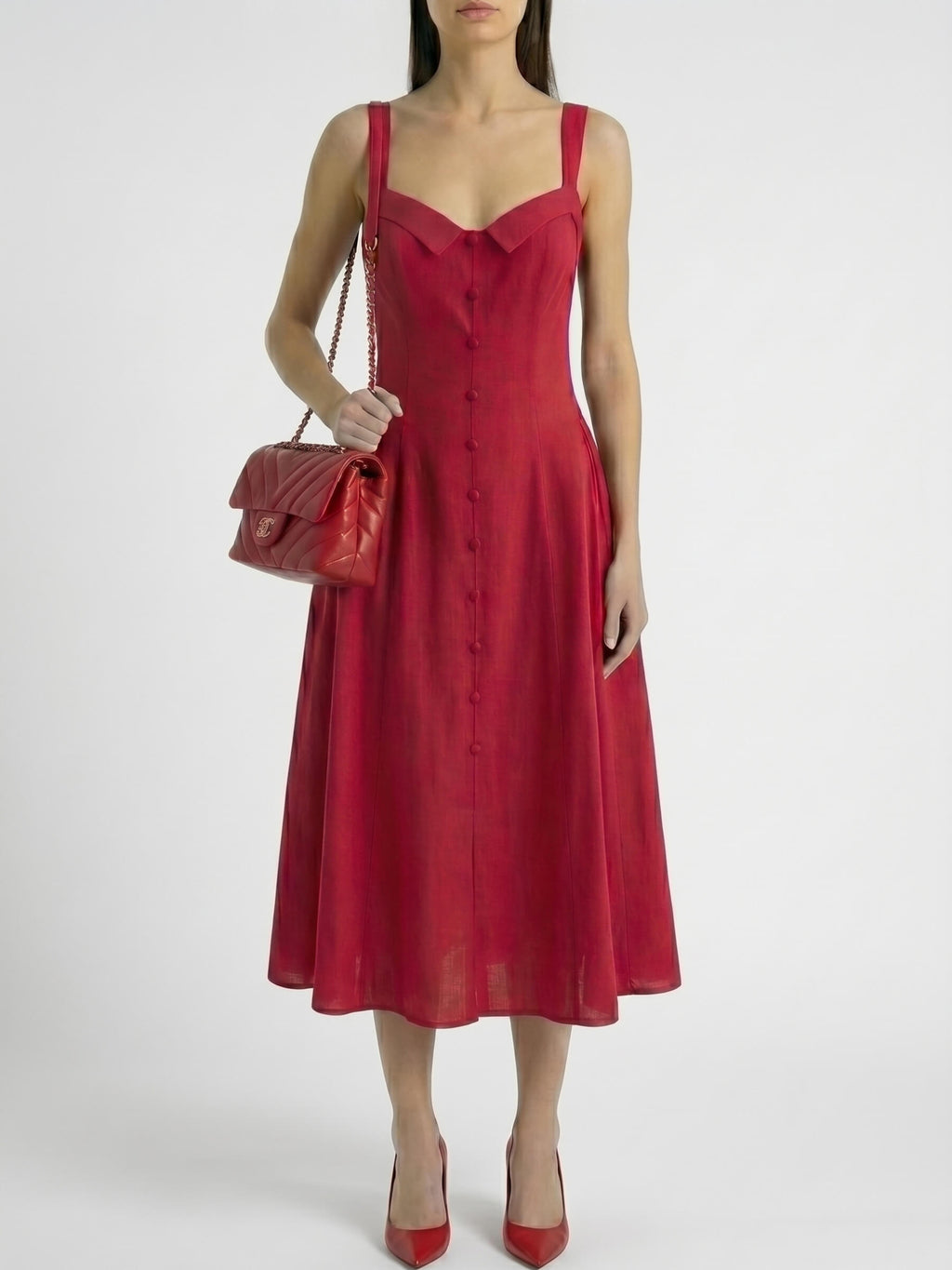Sandra™ Vestido Midi Rojo