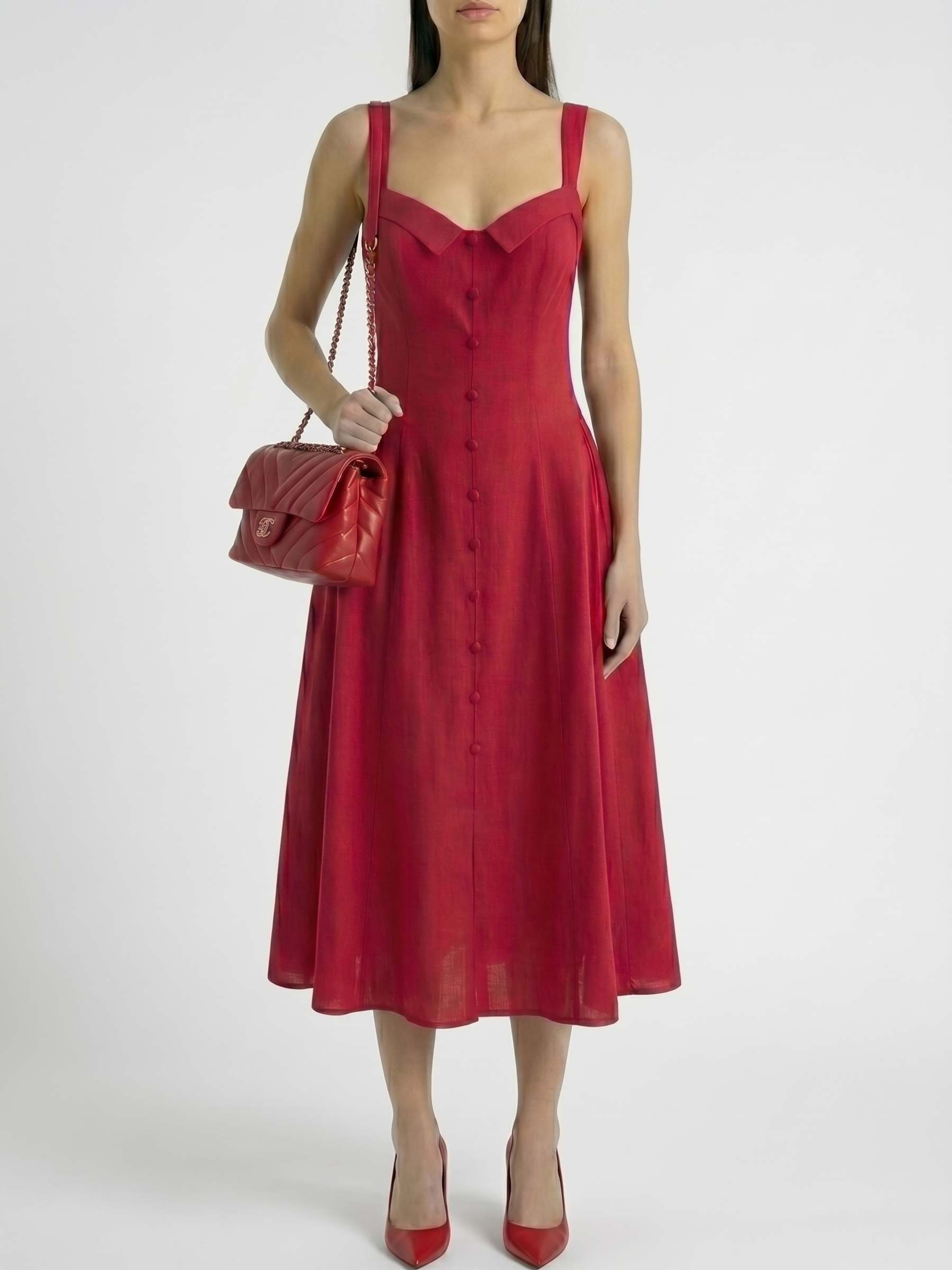 Sandra™ Vestido Midi Rojo