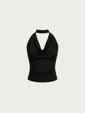 Selene™ | Top Halter Cowl Neck Satinado