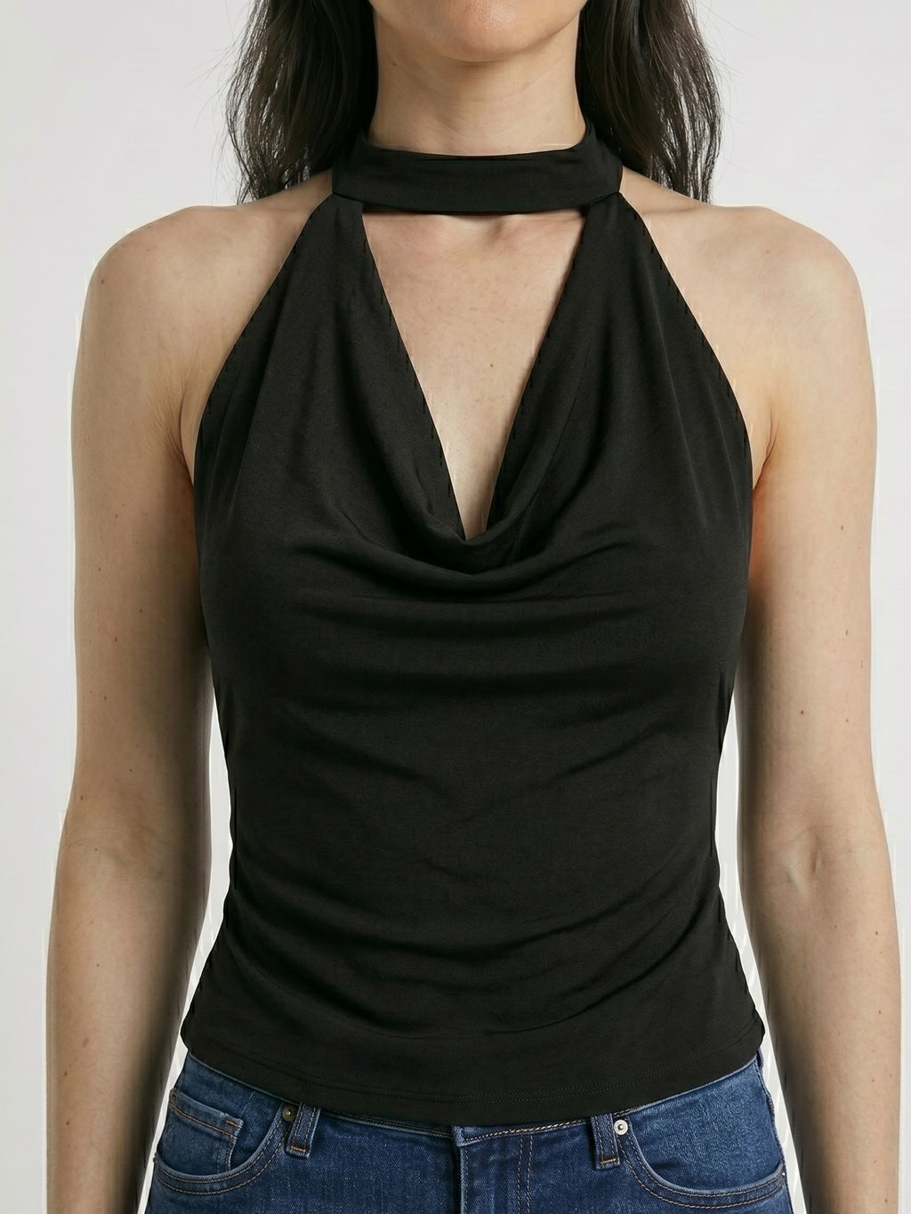 Selene™ | Top Halter Cowl Neck Satinado